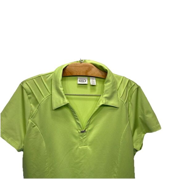 Chico’s Zenergy Golf Shirt Women’s Size 2 M Lime Green Collared Stretch Top - Picture 2 of 12